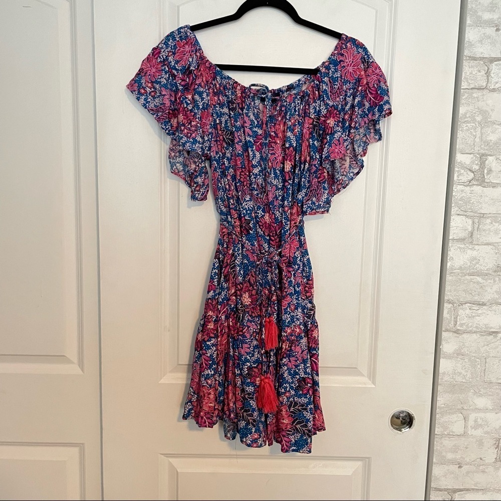 Rachel Roy Floral off shoulder tie waist tassel sun dress M - Picture 8 of 11